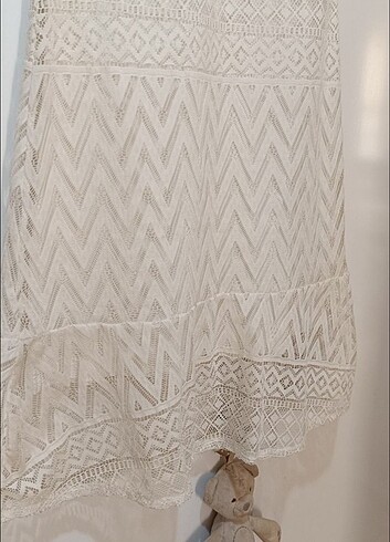 EKRU RENK MOTIVI MARKA YAZLIK ELBİSE S - Görsel 6