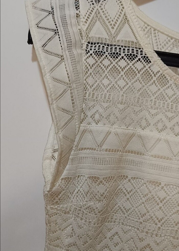 EKRU RENK MOTIVI MARKA YAZLIK ELBİSE S - Görsel 4