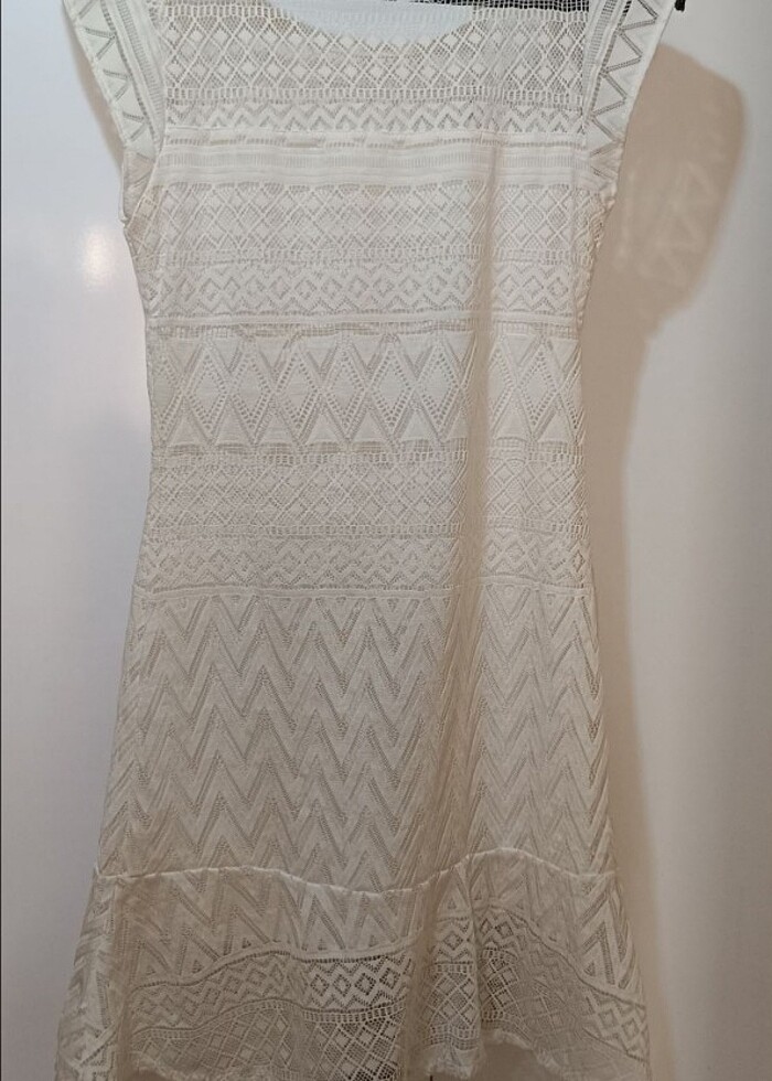 EKRU RENK MOTIVI MARKA YAZLIK ELBİSE S - Görsel 5