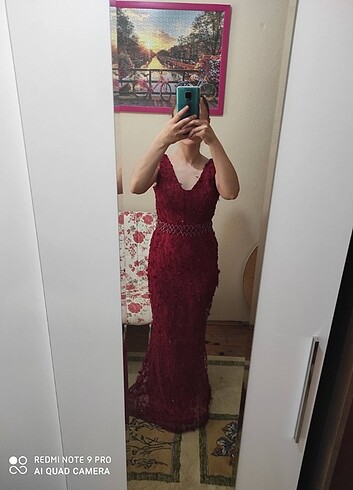 s Beden Bordo Nişan Elbisesi