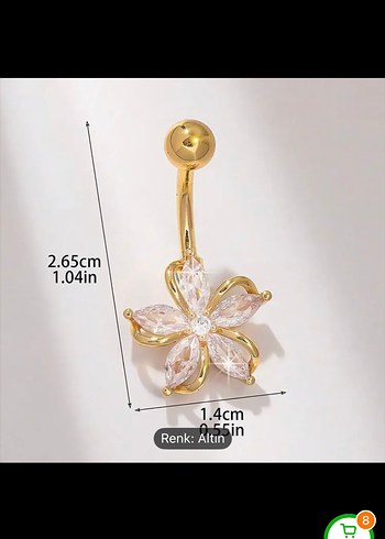Altın Renkli Çiçek Motifli Boncuklu Göbek Piercingi - Görsel 4