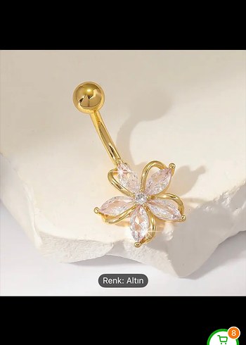 Altın Renkli Çiçek Motifli Boncuklu Göbek Piercingi - Görsel 3