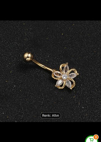 Altın Renkli Çiçek Motifli Boncuklu Göbek Piercingi - Görsel 2