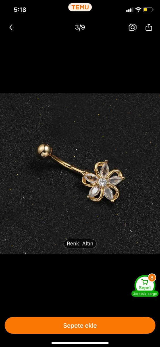 Altın Renkli Çiçek Motifli Boncuklu Göbek Piercingi - Görsel 2