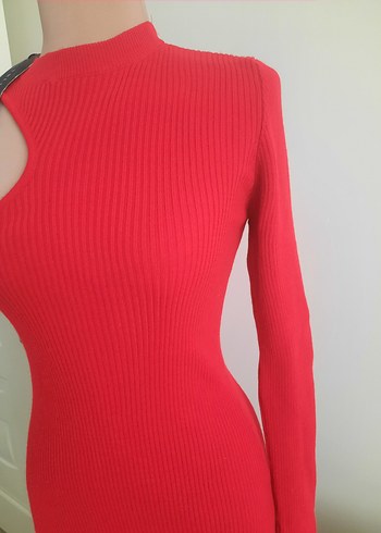 Kırmızı Kadın Triko Bisiklet Yaka Kazak - Görsel 2