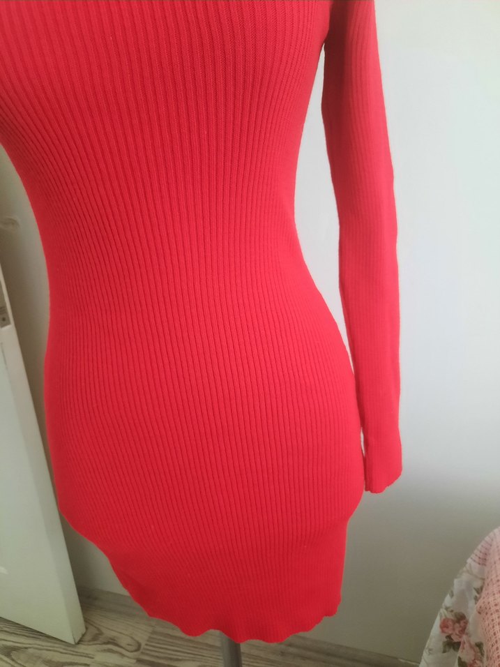 Kırmızı Kadın Triko Bisiklet Yaka Kazak - Görsel 3