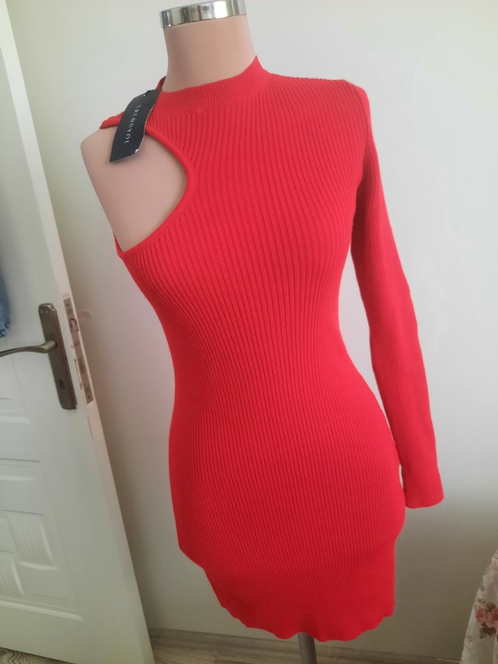 Kırmızı Kadın Triko Bisiklet Yaka Kazak - Görsel 5