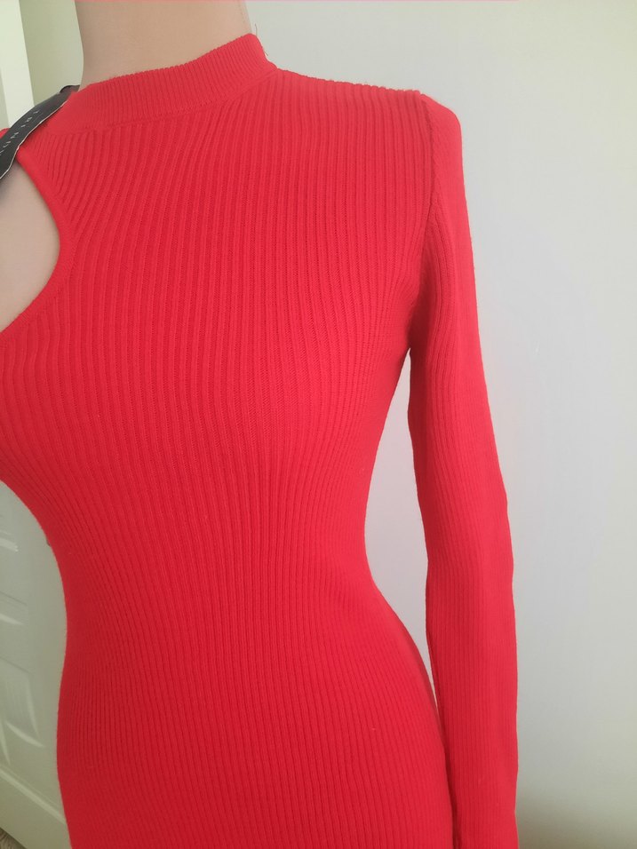 Kırmızı Kadın Triko Bisiklet Yaka Kazak - Görsel 2