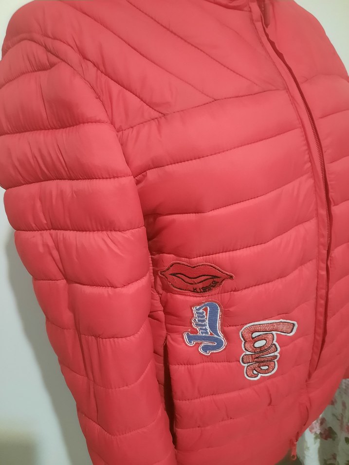 Kırmızı Kadın Kışlık Fermuarlı Mont - Görsel 3