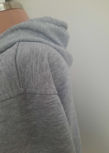 Gri Bağcıklı Kapüşonlu Sweatshirt - Görsel 6