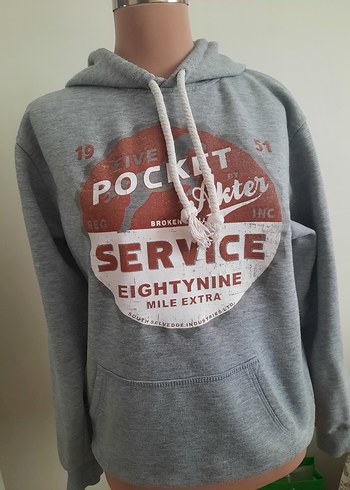 Gri Bağcıklı Kapüşonlu Sweatshirt - Görsel 4