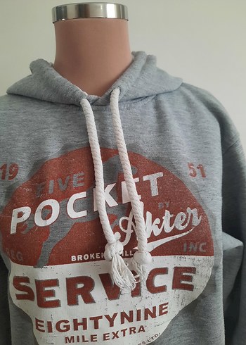 Gri Bağcıklı Kapüşonlu Sweatshirt - Görsel 3