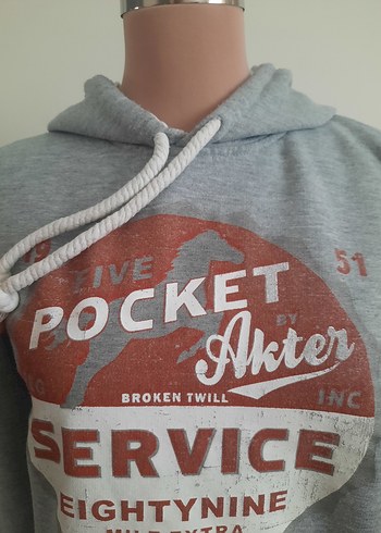 Gri Bağcıklı Kapüşonlu Sweatshirt - Görsel 2