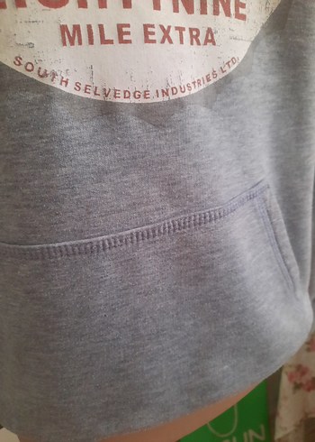 Gri Bağcıklı Kapüşonlu Sweatshirt - Görsel 5