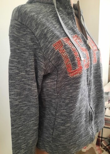 Gri Nakışlı Fermuarlı Kadın Sweatshirt - Görsel 2