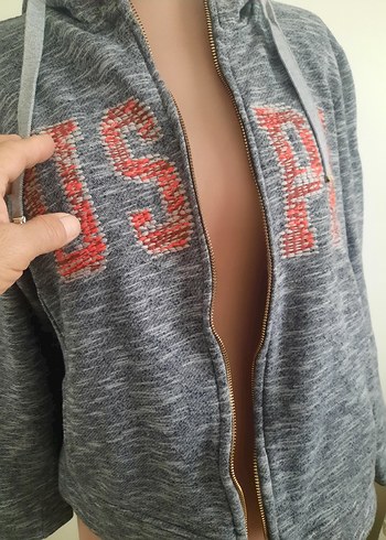 Gri Nakışlı Fermuarlı Kadın Sweatshirt - Görsel 8