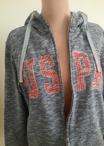 Gri Nakışlı Fermuarlı Kadın Sweatshirt - Görsel 9