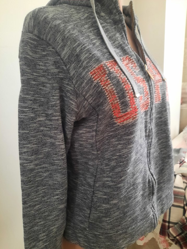 Gri Nakışlı Fermuarlı Kadın Sweatshirt - Görsel 2