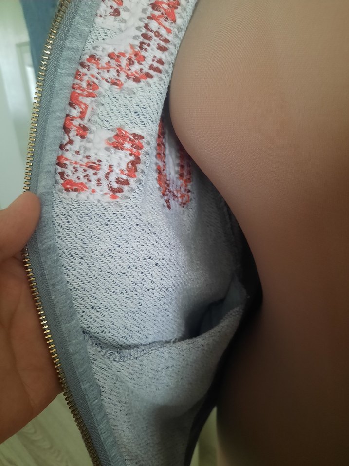 Gri Nakışlı Fermuarlı Kadın Sweatshirt - Görsel 5