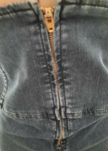 Düğmeli Lacivert Kot Etek - Görsel 7