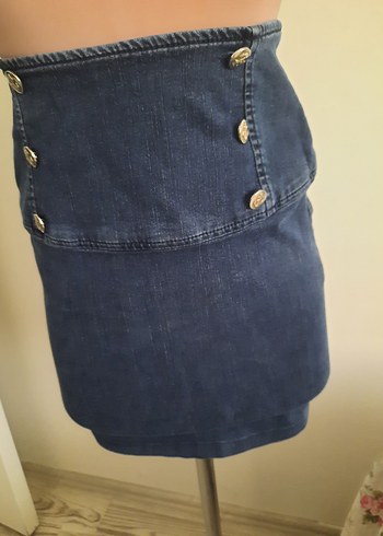 Düğmeli Lacivert Kot Etek - Görsel 4