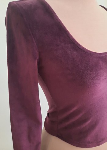 Bordo Kadın Süet Uzun Kollu Bluz - Görsel 2