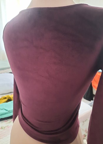 Bordo Kadın Süet Uzun Kollu Bluz - Görsel 4