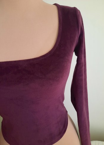 Bordo Kadın Süet Uzun Kollu Bluz - Görsel 6