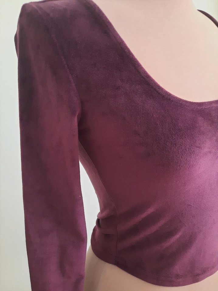 Bordo Kadın Süet Uzun Kollu Bluz - Görsel 2