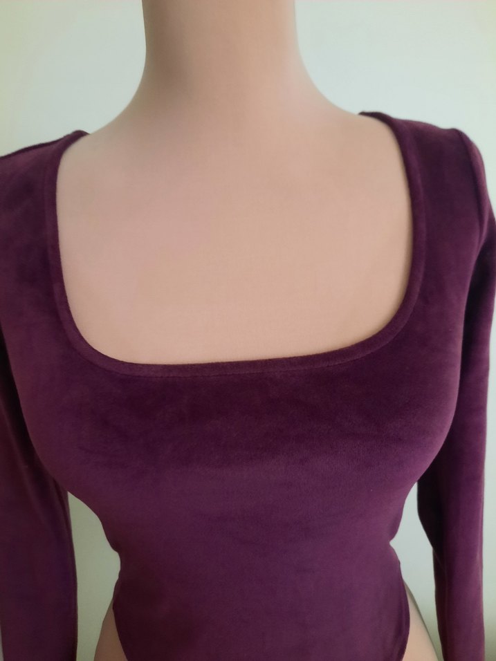 Bordo Kadın Süet Uzun Kollu Bluz - Görsel 3