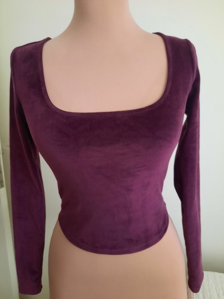 Bordo Kadın Süet Uzun Kollu Bluz - Görsel 5