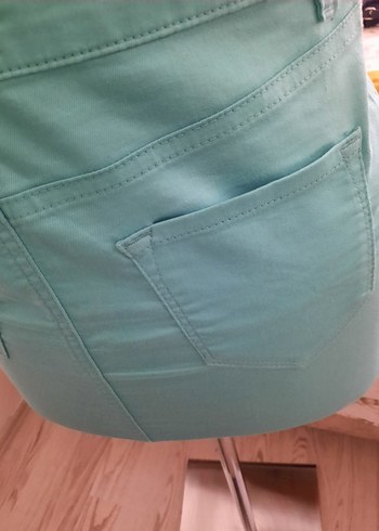 Düğmeli Turkuaz Mini Denim Etek - Görsel 4