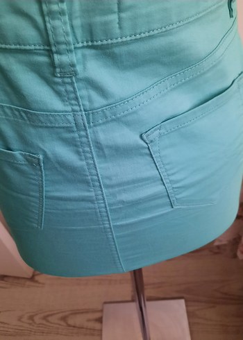 Düğmeli Turkuaz Mini Denim Etek - Görsel 5