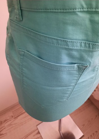 Düğmeli Turkuaz Mini Denim Etek - Görsel 6