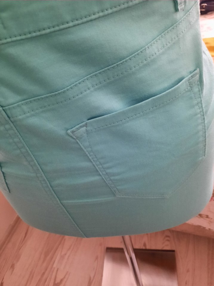 Düğmeli Turkuaz Mini Denim Etek - Görsel 4