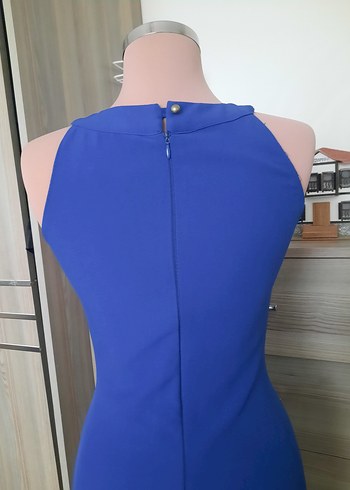 Mavi Pilili Strappy Kadın Abiye Elbise - Görsel 6
