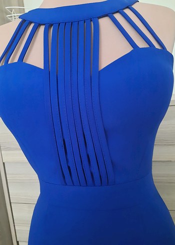 Mavi Pilili Strappy Kadın Abiye Elbise - Görsel 8