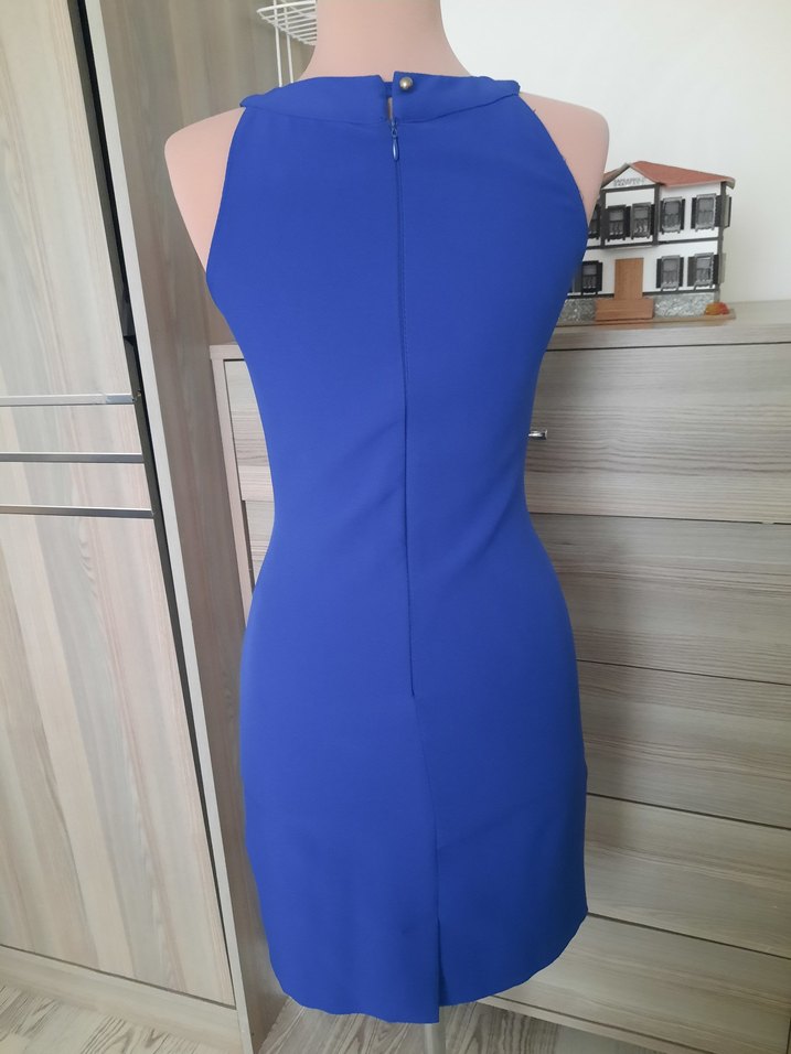 Mavi Pilili Strappy Kadın Abiye Elbise - Görsel 4