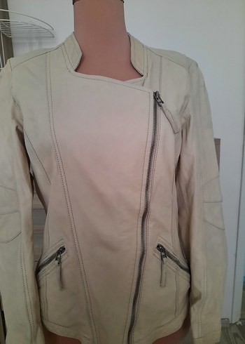 Bej Deri Kadın mont Fermuarlı - Görsel 4