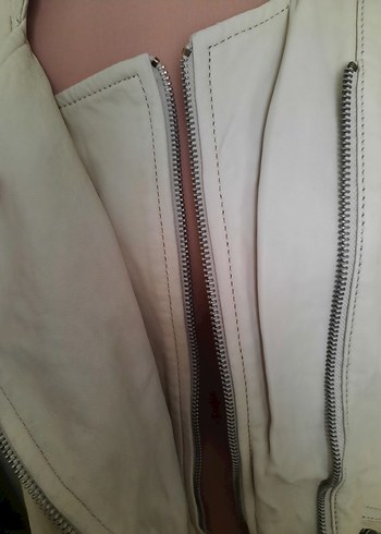 Bej Deri Kadın mont Fermuarlı - Görsel 6