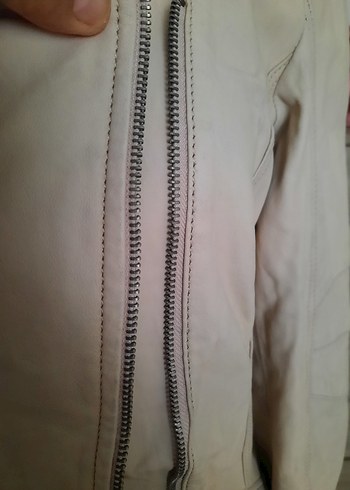 Bej Deri Kadın mont Fermuarlı - Görsel 7