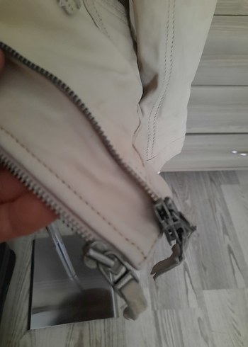 Bej Deri Kadın mont Fermuarlı - Görsel 8