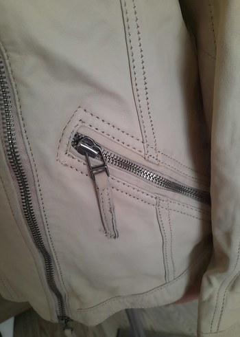 Bej Deri Kadın mont Fermuarlı - Görsel 2