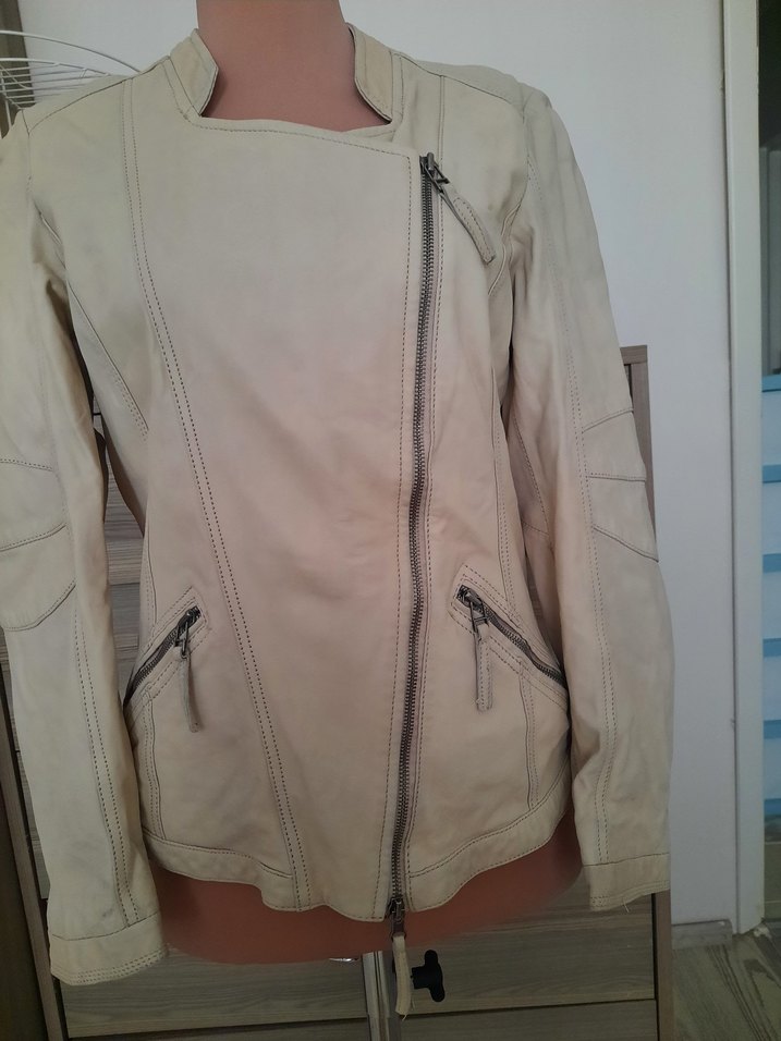 Bej Deri Kadın mont Fermuarlı - Görsel 5