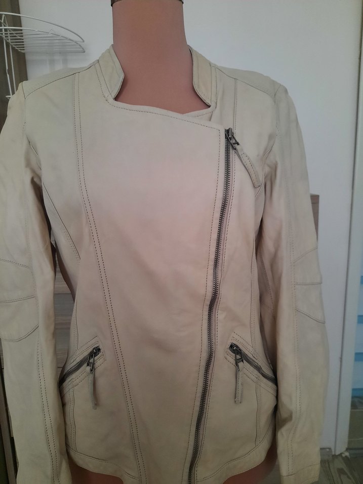 Bej Deri Kadın mont Fermuarlı - Görsel 4