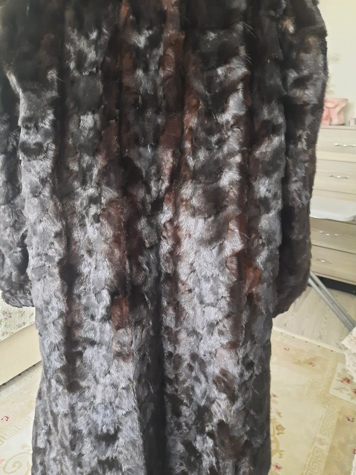 Kahverengi Yüksek Yakalı Kadın Kürk kaban  manto  gerçek deri - Görsel 5