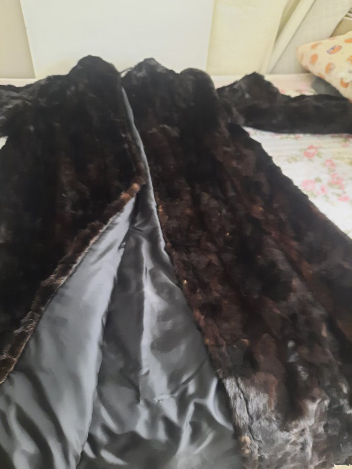 Kahverengi Yüksek Yakalı Kadın Kürk kaban  manto  gerçek deri - Görsel 3