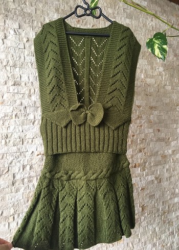 Yeşil Örgü Bohem Kazak ve Mini Etek Takımı - Görsel 5