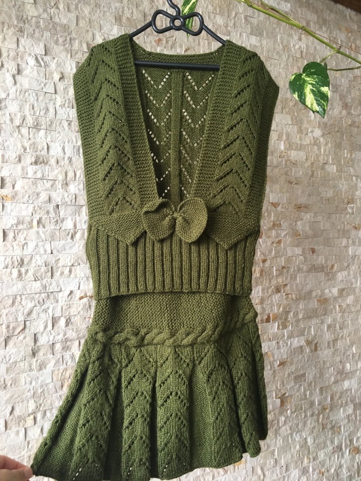 Yeşil Örgü Bohem Kazak ve Mini Etek Takımı - Görsel 5