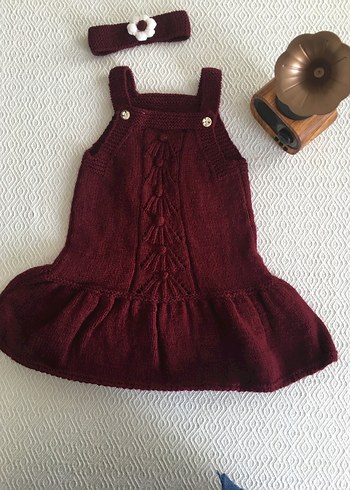 Bordo Örgü Kız Elbisesi ve Saç Bandı - Görsel 2